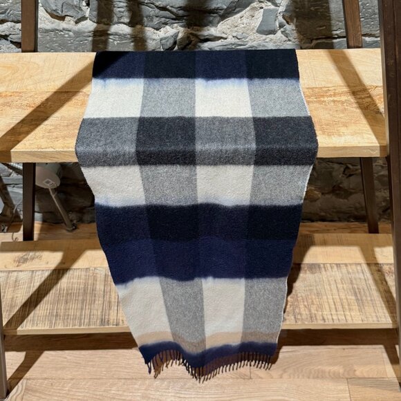 Burberry Blue Ivory Exploded Check Overdye Effect 200cm Cashmere Scarf - Picture 3 of 16